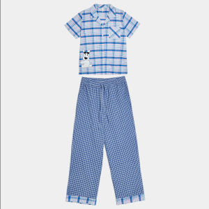 Tagi. Haha Bubble Pajamas Seersucker Print Patchwork Short-sleeved Loungewear Pajama Set