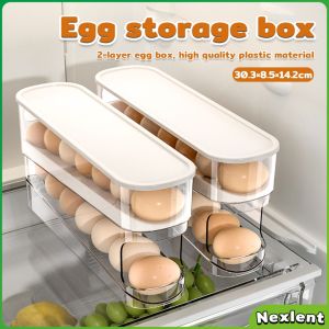 Nexlent 2-layer Refrigerator Egg Storage Box Kitchen Egg Rolling Storage Box