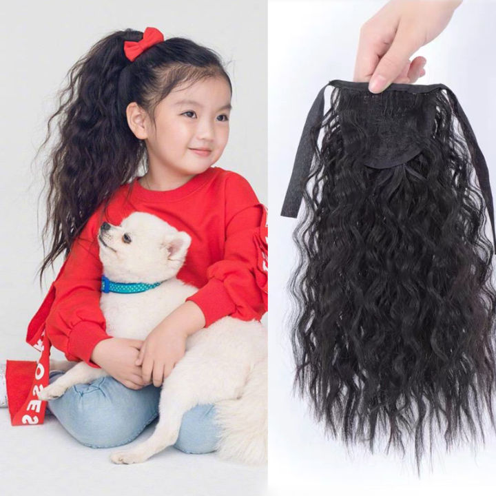 Fashion Beautiful Long Curly Wavy Wig for Kids Girls Horsetail