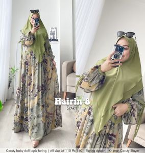 MAHDIYA OUTFIT - GAMIS HAIRIN 8 SYARI . BUSUI SET KERUDUNG GAUN PESTA MUSLIMAH MEWAH ADEM HOME DRESS