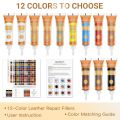 12 Colors Leather Repair Kit for Furniture, Vinyl Repair for Car Interior Seats Couch Sofa, Leather Filler Repair Scratches Fade Leather Paint for Bag Shoes, Restore PLeather, Bonded, Italian, Genuine. 