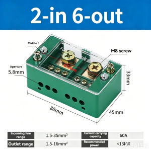 Circuit Junction Box Single Phase Wire Parallel Connector High Power Metering Box 2-IN 6/8/12-OUT Solderless Terminal Block Household Distribution Box Wire Connector for Home Electric Connections