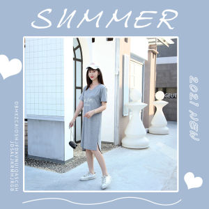 QDshop ห้ามพลาดดด สไตล์ชิวๆ เดรสคอวีผ้านิ่มสกรีนข้อความ แมทซ์ง่ายใส่สบาย ลุคไหนก็ปังปุริเย่