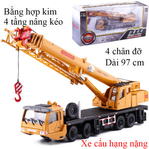 Mô hình xe cẩu hạng nặng 4 tầng bằng hợp kim nguyên khối kéo dài 97cm có 4 chân đỡ 8 bánh xe gấp gọn mở rộng được