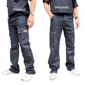 TPPJEANS Cargo Mens Denim กางเกงยีนส์คาร์โก้13oz. สีมิดไนท์เข้ม ป้ายหนังแท้ ทรงกระบอก เป้าซิป ไม่ยืด ทรงสวย ใส่สบาย Size 28-36 รับชำระปลายทาง