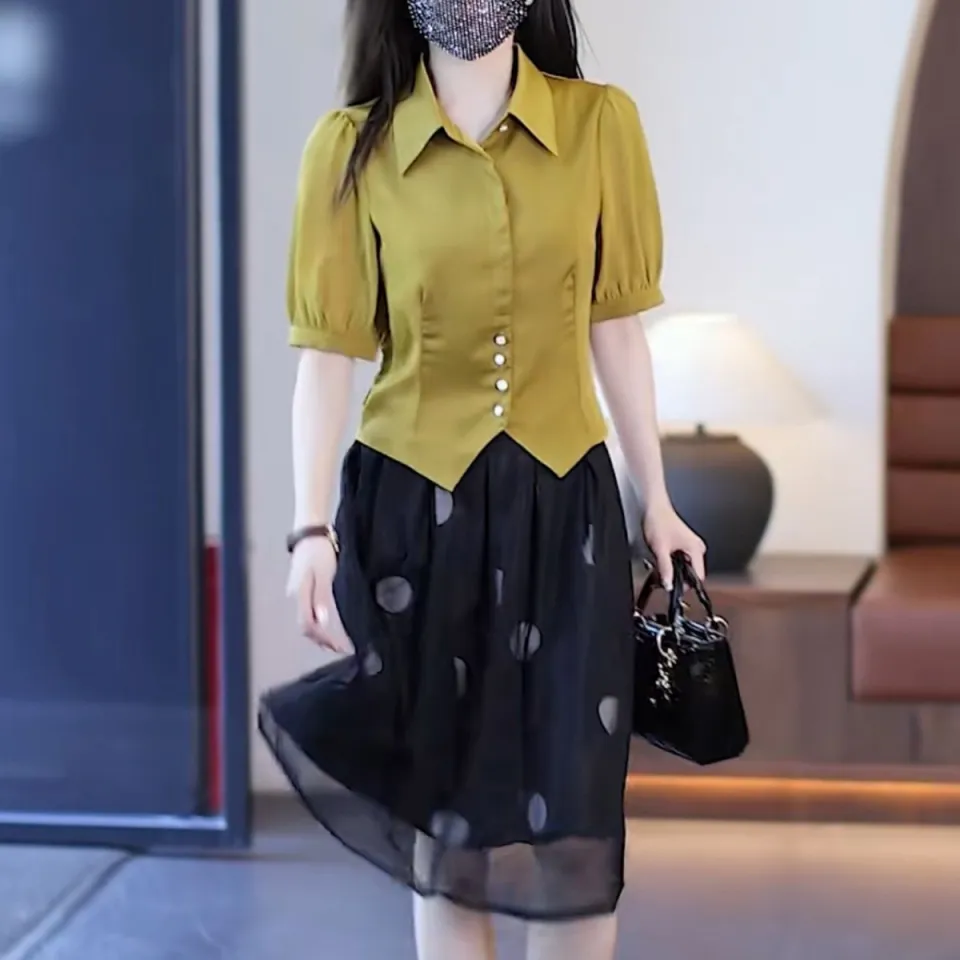 Stripe Shirt Women Plus Size Casual Office Blouse Korean Style Summer Short  Sleeve Fashion Tops OL