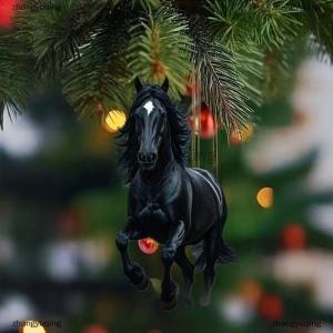 [COD] zhangyuqing 2D Acrylic Horse Pendant Backpack Charm Car Rearview Mirror Pendant Christmas Tree Hanging Ornament Party New Year Decoration