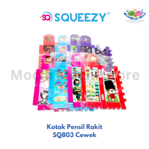 PER PACK/12 PCS Kotak Pensil Mika Rakit Karakter Free Plastik Kotak Pensil SQ803 | Tempat Pensil Mika Rakit | Pensil Case