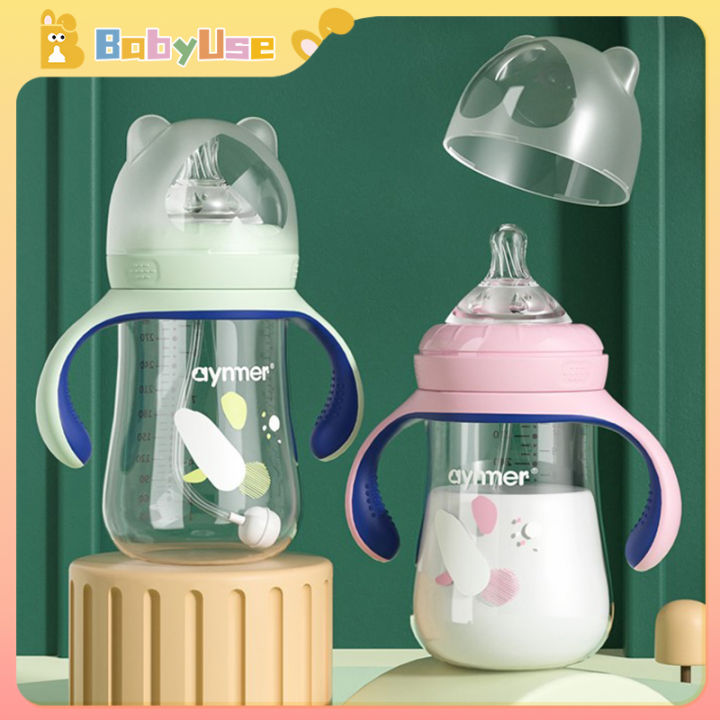 300ML Baby Milk Bottle Silicone Nipples Sippy Straw Water Straw PP ...