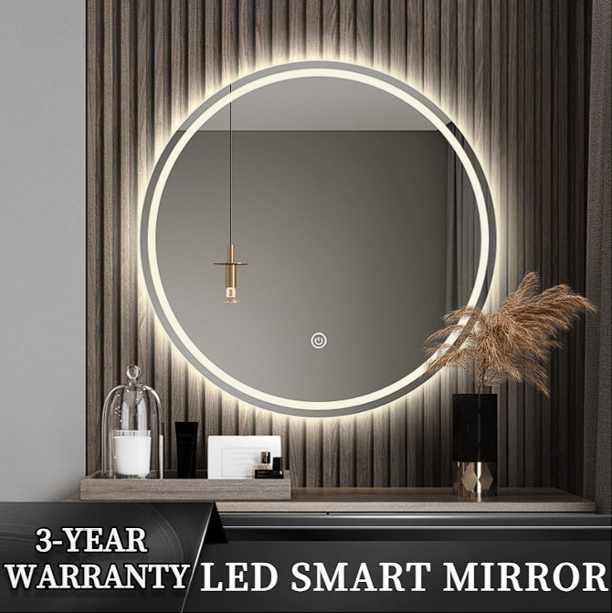 LED bathroom round mirror with lights beauty vanity mirror threecolor