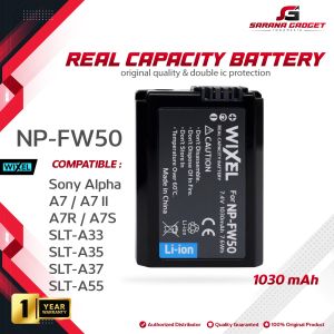 WIXEL Baterai Kamera NP-FW50 for Sony Alpha A7 A7 II A7R A7S SLT-A33 SLT-A35 SLT-A37 SLT-A55 Real Capacity Batre Batrai Camera Battery Dual Double Power NPFW50