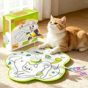 UNMEGONI with Butterfly Cat Teaser Interactive Hide and Seek Cat Toy Relieve Boredom Entertain Oneself Moving Tassel Tail Interactive Cat Toy Cartoon Cat Print Smart Cat Toys Pet ToysIndoor Play