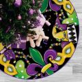 Mardi Gras Christmas Tree Skirt, 48 Inches Lace-up Fleur De Lis Mask New Orleans Carnival Tree Skirt, Love Heart Beads Masquerade Holiday Party Indoor Decoration Home Decor. 