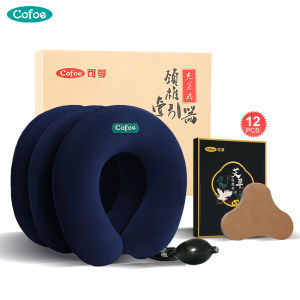 Cofoe 3 Layers Inflatable Neck Stretcher Free 12pcs Cervical Patch Soft Cervical Traction Collar Vertebra Tractor Device Air Cervical Pillow for Neck Support and Shoulder Pain Relief