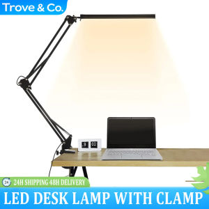 LED Desk Lamp with ClampEye-Caring Table LampsDimmable Office Lamp with USB Charging Port3 Lighting Modes with 10 Brightness