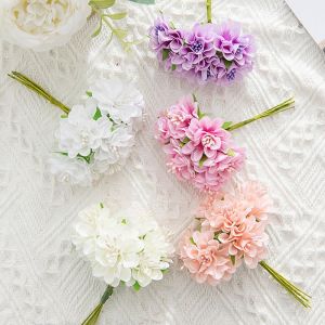 FORESTRY 6 Heads Artificial Carnation Bouquet Mini DIY Silk Hydrangea Bouquet Flower Arrangements Realistic Fake Plants Christmas Autumn Decorations