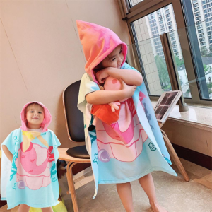 Handuk mandi Anak Ponco hoodie renang menyerap air Karakter motif lucu