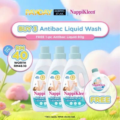 [Payday Exclusive] Nappikleen Anti-Bacterial Liquid Wash 1KG x3 + Nappikleen Antibacterial Liquid Wash 80g