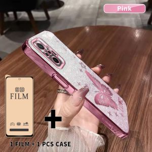 2 in 1 Case For Redmi Note 10 Pro Note 10 Pro Max Phone Case Luxurious Sparkling Crystal Electroplated Case with Ceramic Film