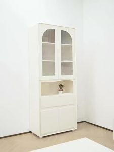 [Pre-order] Mozuki French cream style solid wood bookcase modern minimalist study light high-end glass door storage