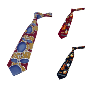Stylish Mens Necktie Features Guitar And Drum Design For Music Enthusiasts And Casual Business Wear