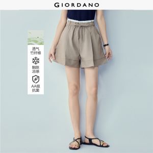 GIORDANO Women Shorts Cooling Antibacterial Shorts Contrast Elastic Waist Wide Leg Fashionable Casual Loose Shorts 05406304