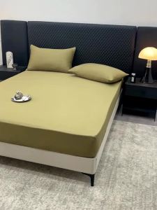 1pc Eucalyptus Lyocell Bamboo Fitted Sheet Olive Green Summer Cool Feeling Mattress Cover 120*200+30cm Full Queen Bed Use