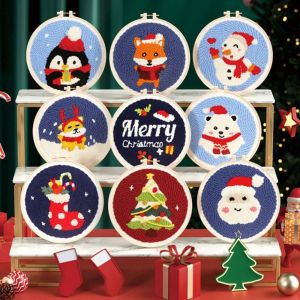XYAX Christmas Tree Christmas Punch Kit Dog Bear Animal Poke Embroidery Kit Christmas Decorations Lovely DIY Play Craft Set Educational Toys