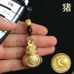 已开光 招财 新款十二生肖百福钱袋子平安扣招旋转日进斗金钥匙扣财挂件礼物 Fortune New Twelve Zodiac Momfuku Money Bag Safe Buckle Recruit Rotating Sun Jin Gold Key Chain Wealth Pendant Gift