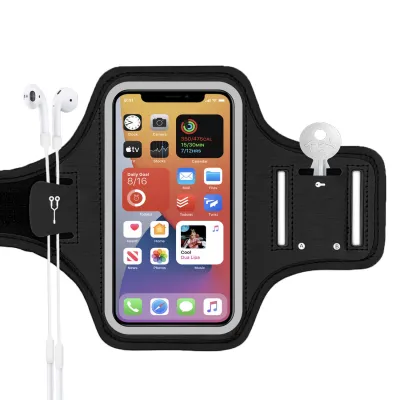 Sports Armband (Large Size) Water Resistant Touchable Screen Cell Phone Arm Band / Ultra Thin Adjustable Reflective Velcro Workout Arm Pouch with Key Holder for Running Workout Fitness / Fits iPhone Samsung Huawei Xiaomi etc