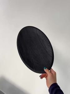 FFBH Retro Oval Wooden Fruit Plate Candle Tray Black Solid Wood Fruit Plate Homestay Home Decoration K7M2P