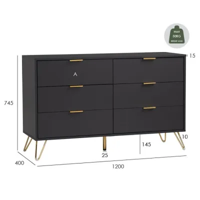 Furniture Direct VELARIE 6 drawers chest sideboard in gold chrome legs living cabinet display cabinet