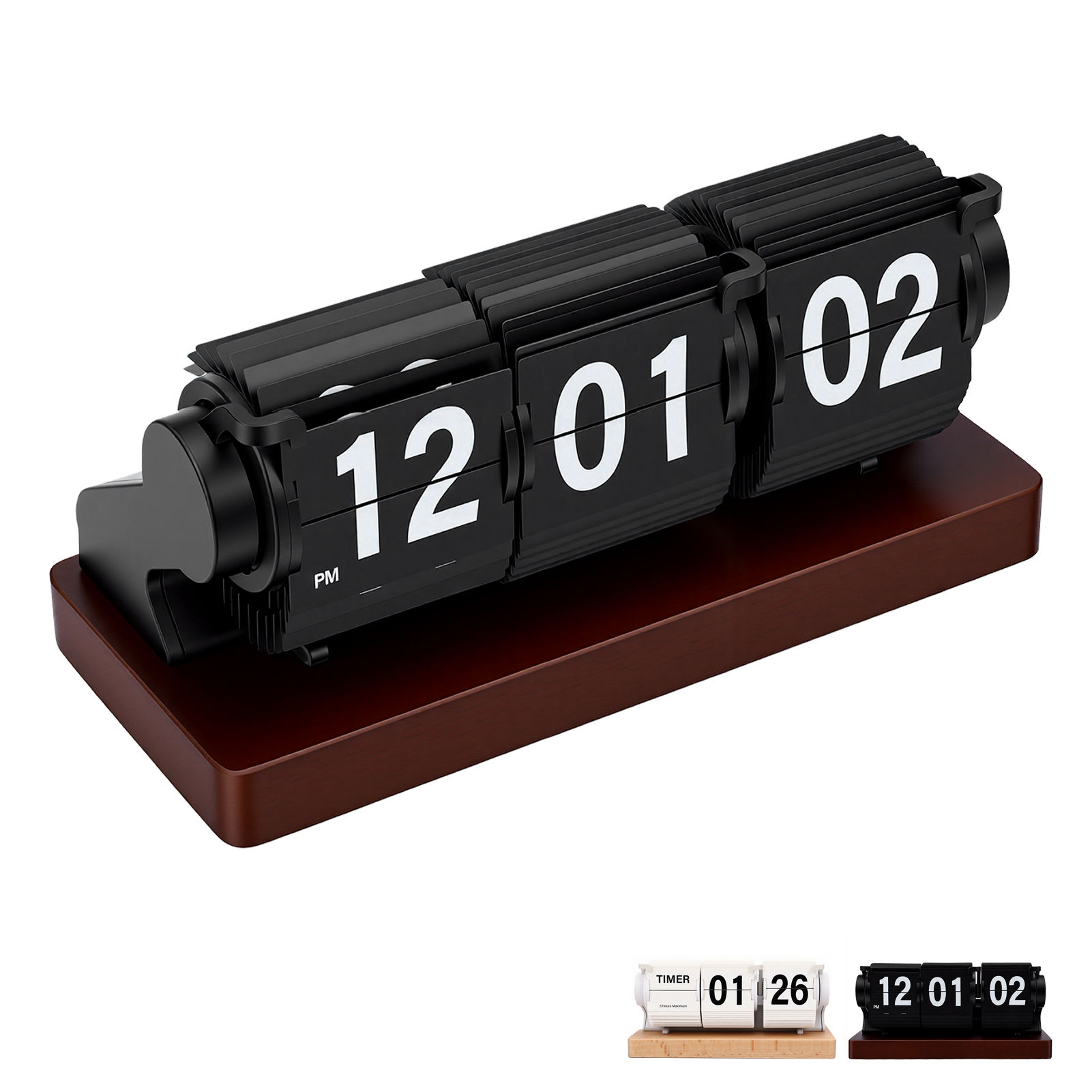 Modern Desktop Clock Decdeal Flip Clock Mechanical Quartz Movement USB Powered Retro Wooden ...
