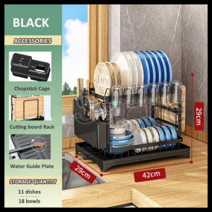 2/3 Kitchen drain rack Dish rack bowl tray rack Household bowl chopsticks knife and fork storage rack countertop drying bowl rack DiningKitchen Storage