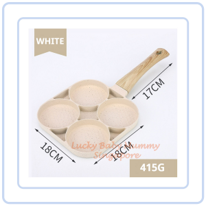 【Pure Care】 Maifan Stone 4-Hole Non-Stick Egg Burger Pan | Fast Heat Conducting |Wooden Handle