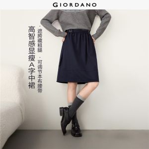 Giordano Women Belted elastic waist knee length skirt Free Shipping 05466670