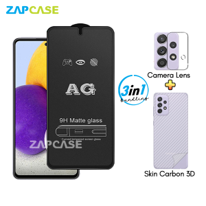 Samsung A72 PAKET 3in1 Tempered Glass Anti Glare Free Camera Lens dan Skin Carbon