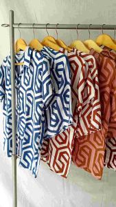 Baju Setelan Piyama Wanita Celana Pendek Lengan Pendek Geometric