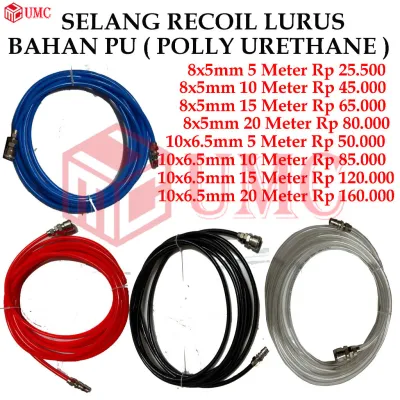 Selang Recoil Lurus Kompresor Angin PU 5m 10m 15m 20m PollyUrethane Hose 5 10 15 20 Meter