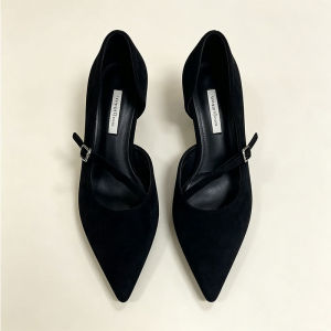 Free Shipping 2026 Elegant Pointed-Toe Mid-Heel WomenS Spring Single Shoes With Buckle Strap Commuter Style Thin Heel Side Cut-Out High Heels