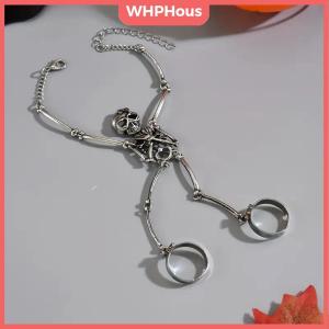 WHPHous Skeleton Hand Bracelet Halloween Jewelry Decoration Skull Skeleton Hands For Women Men Punk Goth Bracelets Rings Jewelry Halloween Cosplay