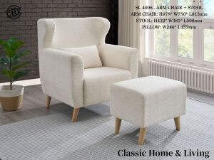 CHF Comfort Arm Chair + Stool /Lazy Sofa Armchair /1SEATER SOFA/舒适休闲椅-BEIGE/GREY(SL4006)