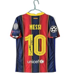 Football Match Top T-shirt 2021 Barcelona La Liga&Champions League Messi Printed Signature Jersey Fans Collection Gift