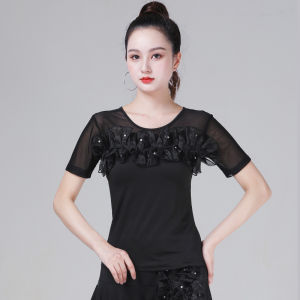Latin Summer Short Sleeved Top National Standard Figure Training Modern Square Dance Costume
