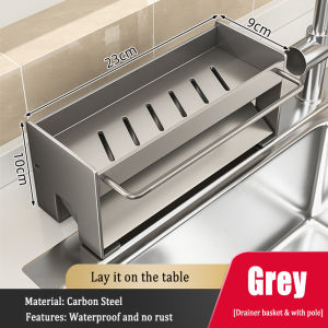 MEIDOO Kitchen Sponge Organizer Rack Countertop Sink Storage Drain Rack Black/Gray