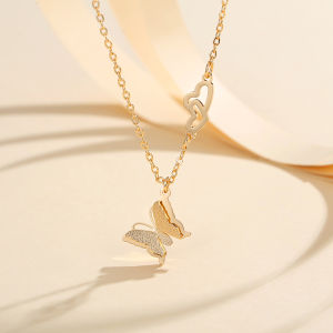 Y349 【COD】 Pengiriman di hari yang sama Kalung Wanita Kupu-Kupu Kalung Dewasa Permata Rantai Lapis Emas Kalung Titanium Wanita Liontin Butterfly