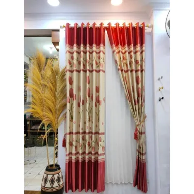Gorden blackout motif bunga tulip bahan licin mengkilat
