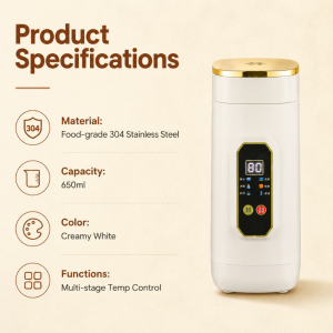【SG Stock】Portable electric kettle Water Cup 650ml Travel Kettle Heating Water Cup Thermos Cup 220V