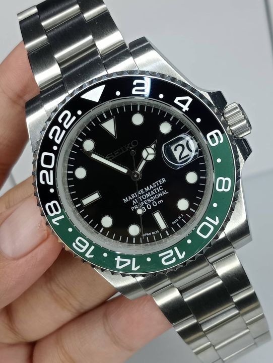 Custom SEIKO NH35 Movement Black Green Sub Mod 40mm Sapphire