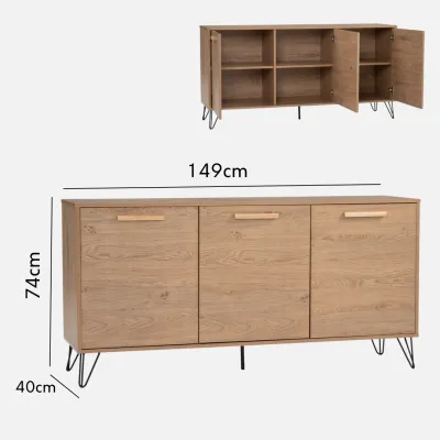 Furniture Direct CATIA 160cm 3 Door 2 Drawer Sideboard-Natural